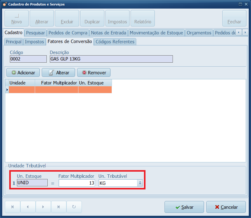 Fatores de Conversão GLP no Gestão