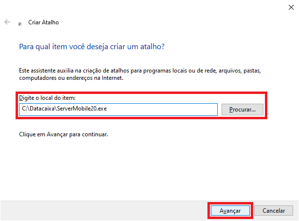 Local Atalho ServerMobile20 | Datacaixa Local Atalho ServerMobile20