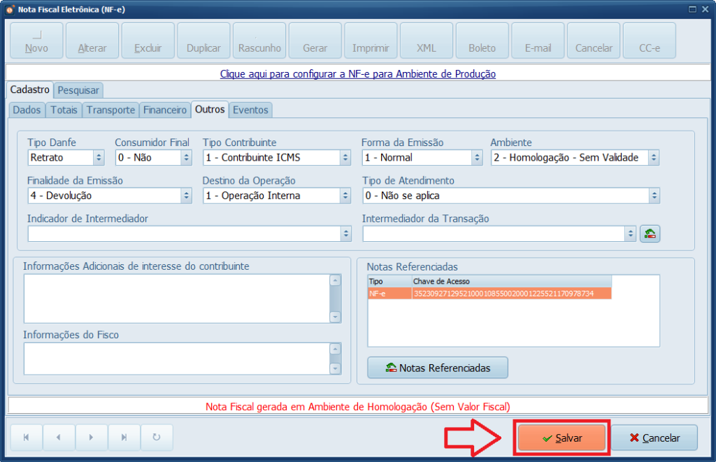 Salvar NFe Devolução