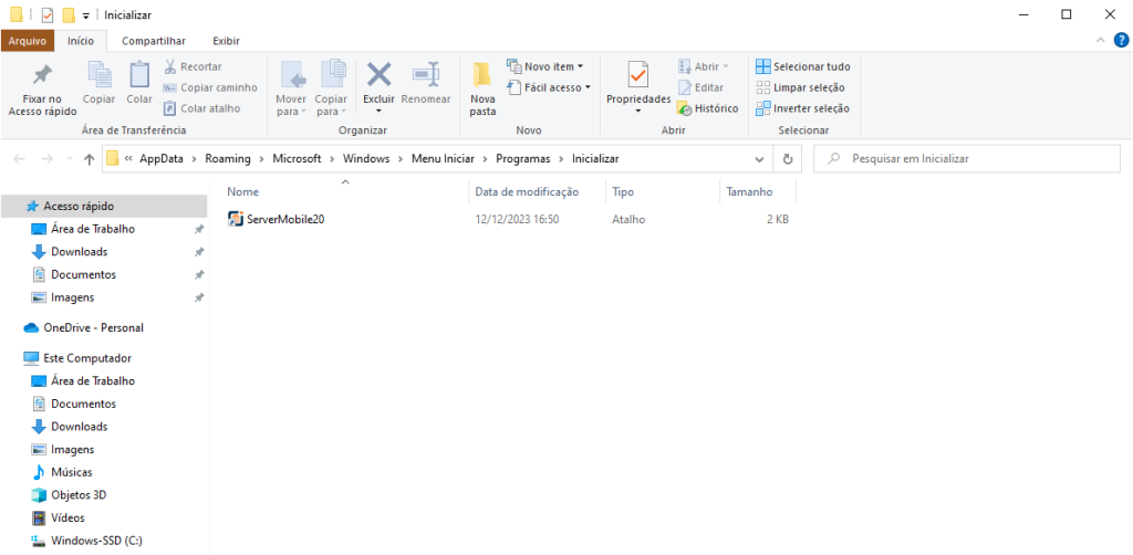 Atalho ServerMobile20 Criado | Datacaixa Atalho ServerMobile20 Criado