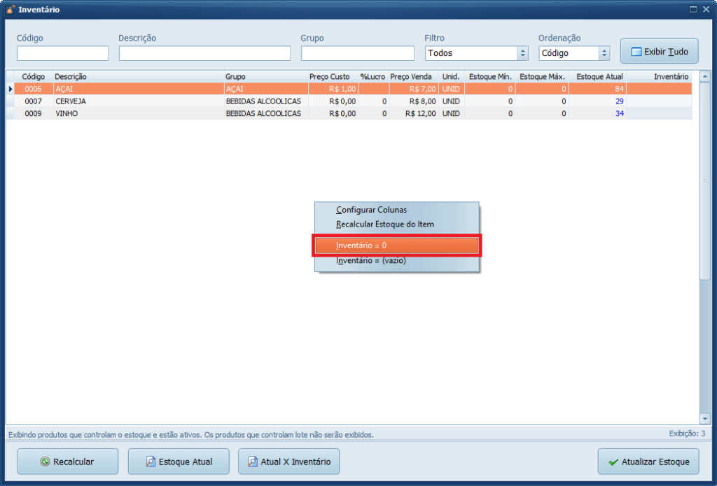 Inventário Zero no PDV