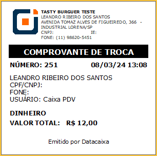 Comprovante de Troca