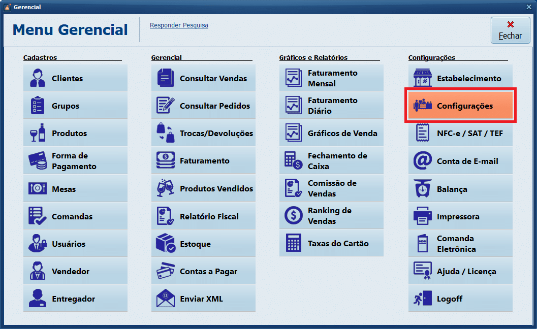 Configurações | Datacaixa Configurações