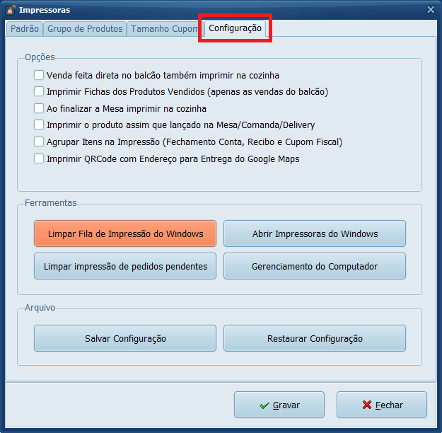 Impressoras Configuração