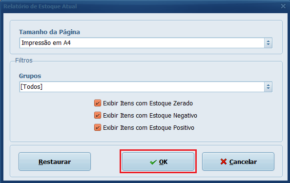 Filtros do Relatório
