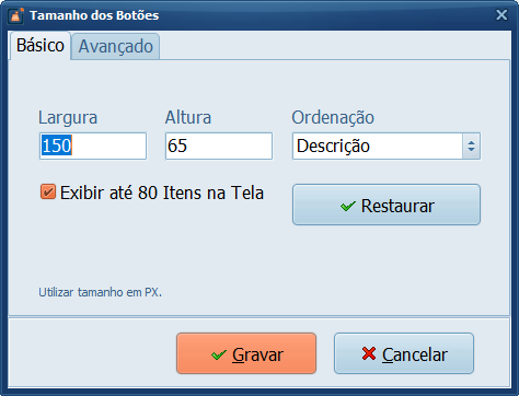Tamanho dos Botões