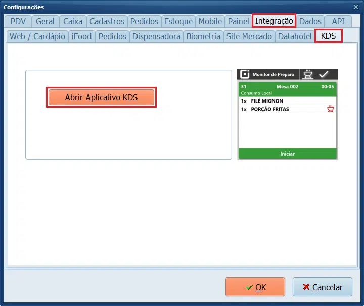 Abrir aplicativo Monitor de Preparo KDS