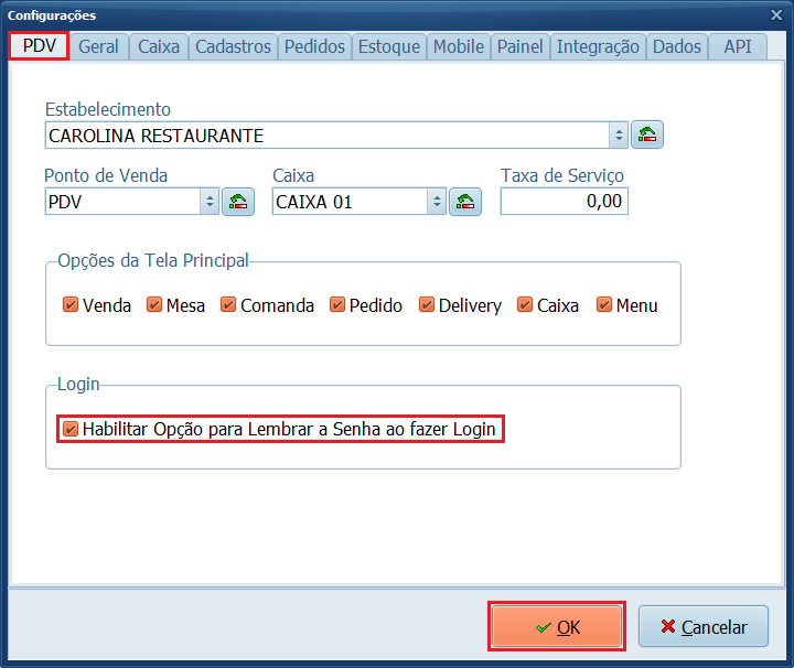 Habilitar opção para lembrar a senha ao fazer login | Datacaixa