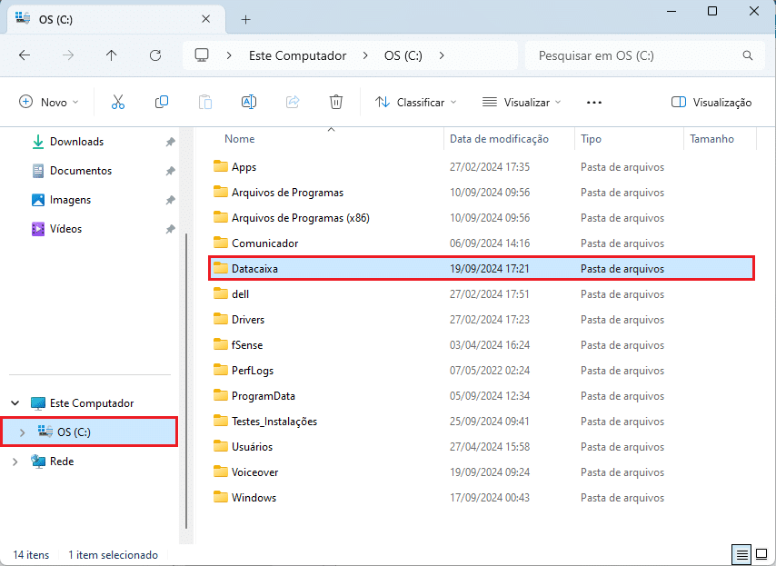 Pasta dos Sistemas Datacaixa