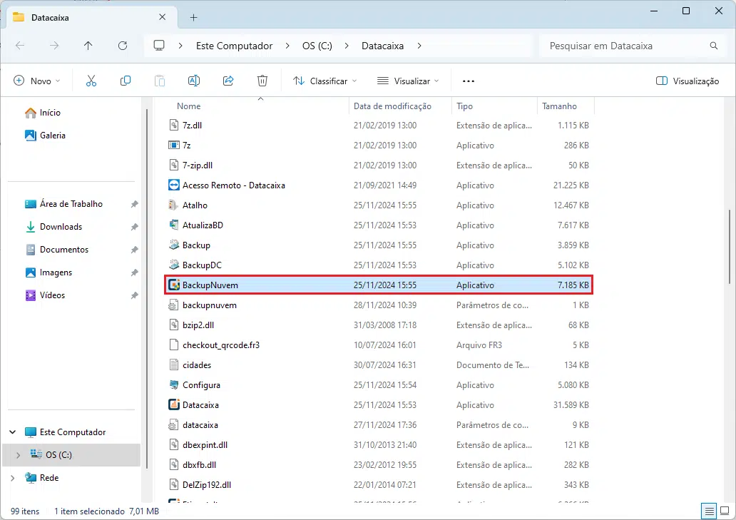Aplicativo BackupNuvem Datacaixa