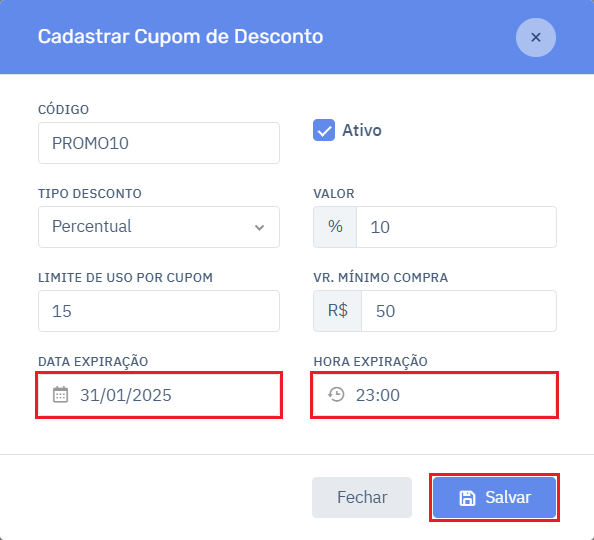 Data Expiração_Hora Expiração_Salvar | Datacaixa