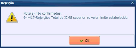 Erro 417 RejeiçãoTotal do ICMS superior ao valor limite estabelecido | Datacaixa Rejeição 417> ICMS
