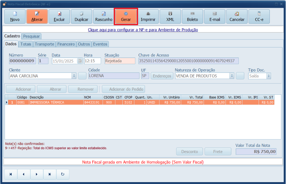 Gerar_NFe_Rejeição_417_Gestao | Datacaixa