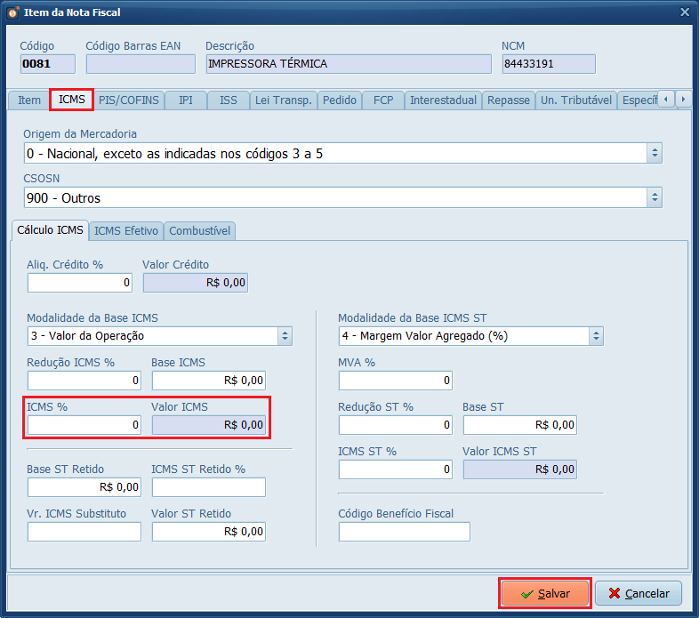 ICMS_Gravar_Rejeição_417 | Datacaixa