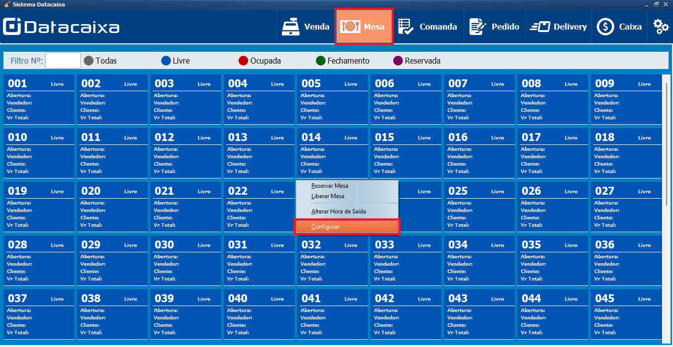 Mesa_Configurar | Datacaixa Módulo Mesa > Configurar