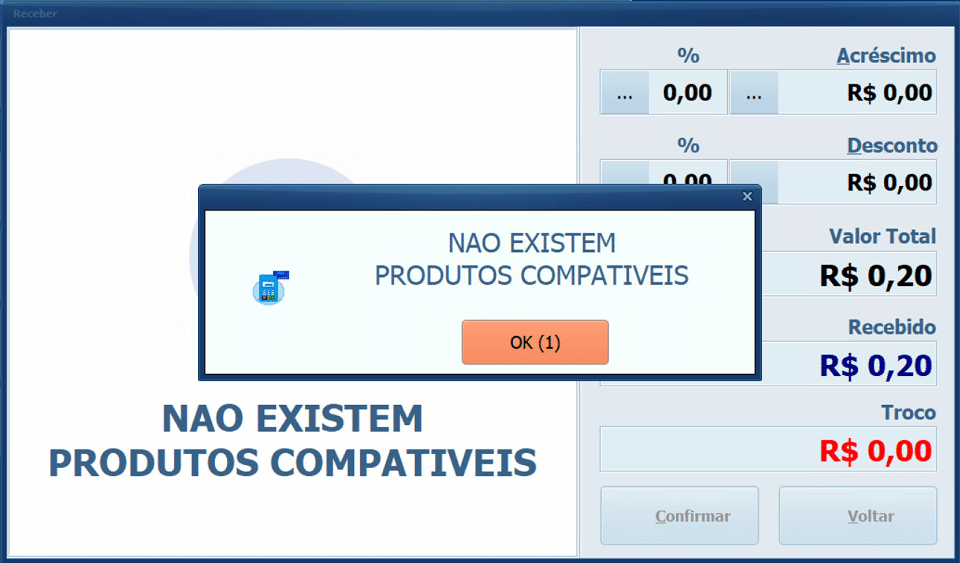 Como resolver a mensagem Não existem produtos compatíveis no TEF