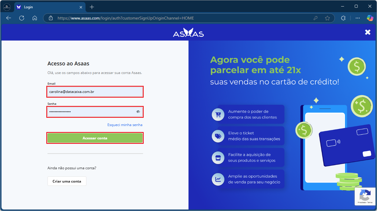 Acesso ao Asaas_Email_senha | Datacaixa Login Conta Digital Asaas Pix