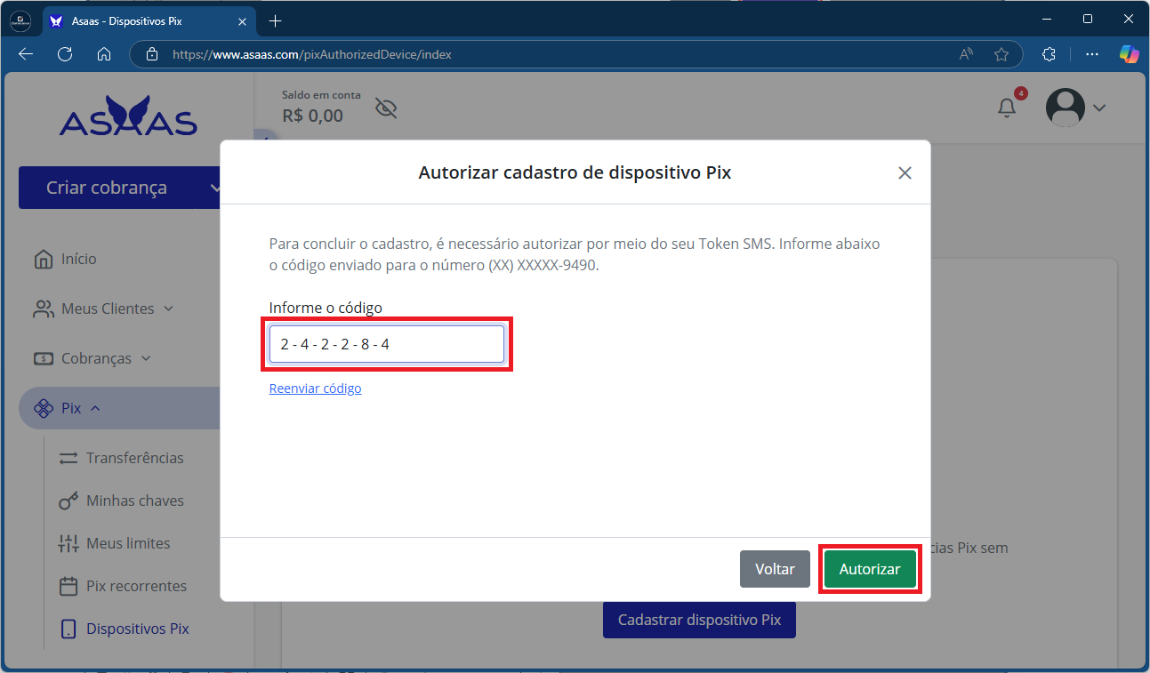 Autorizar_informe o código_Asaas | Datacaixa
