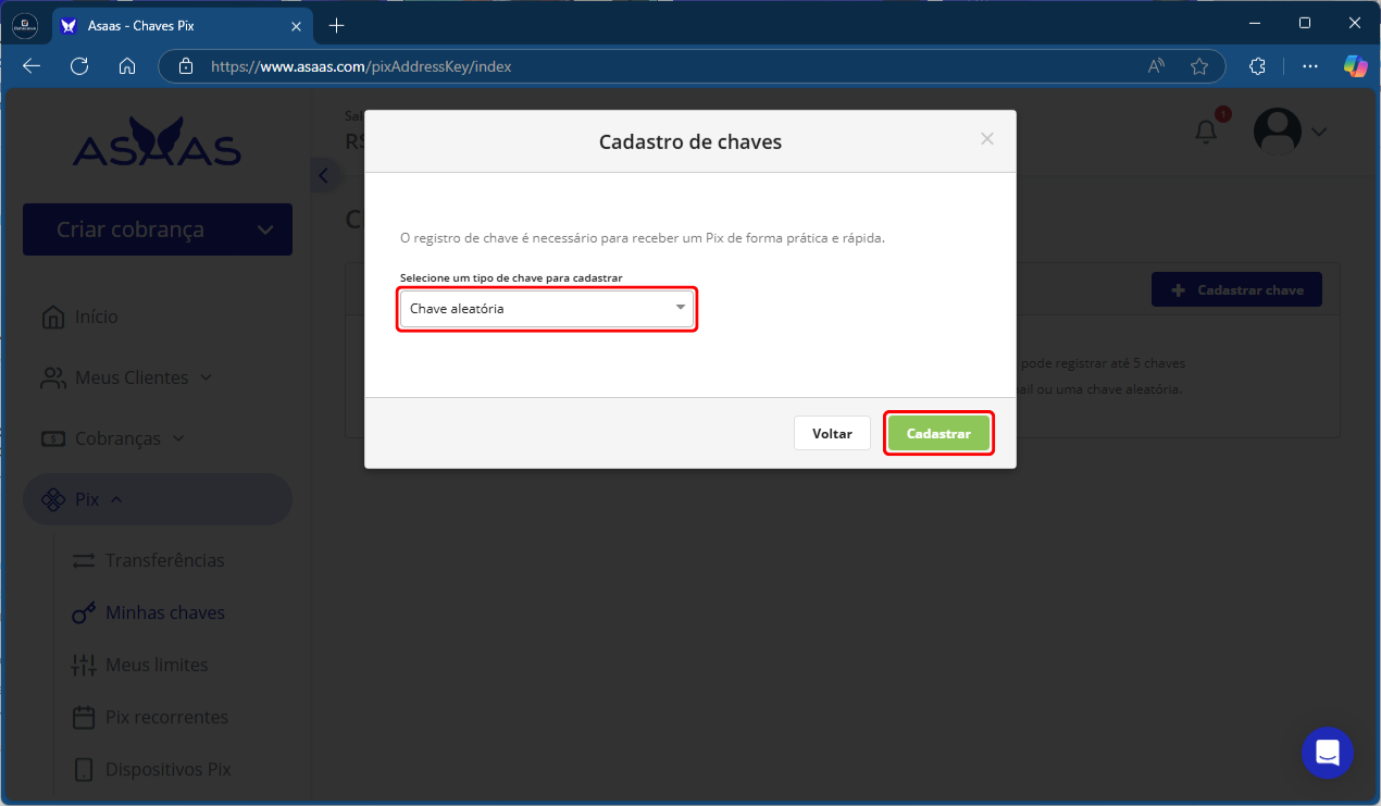 Cadastrar_Chave_Aleatória_Pix | Datacaixa