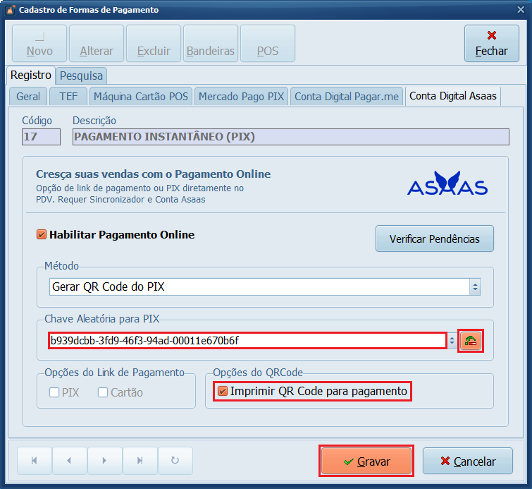 Chave Aleatória para Pix_Gravar_Asaas | Datacaixa