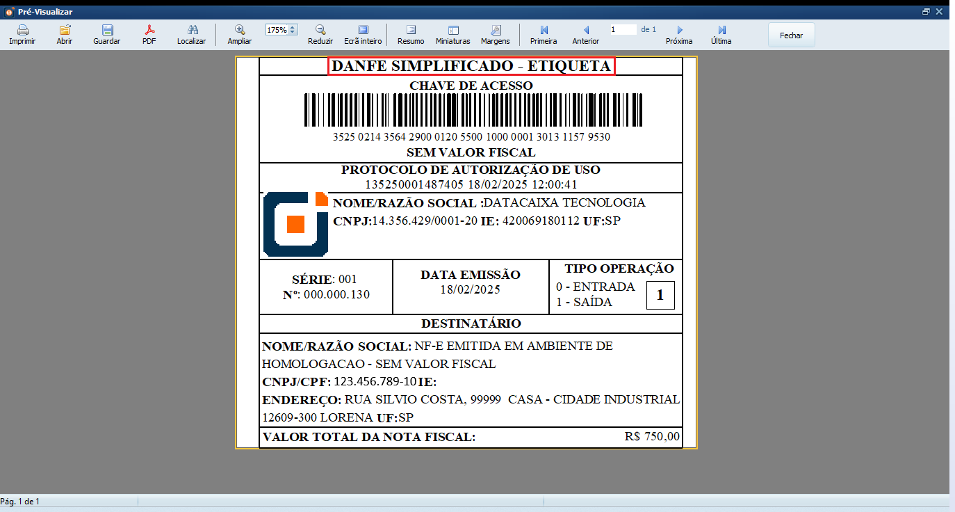 DANFE Simplificado_Impressão_Gestão | Datacaixa DANFE