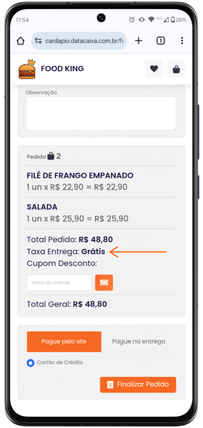 Entrega Grátis no Cardápio Digital | Datacaixa