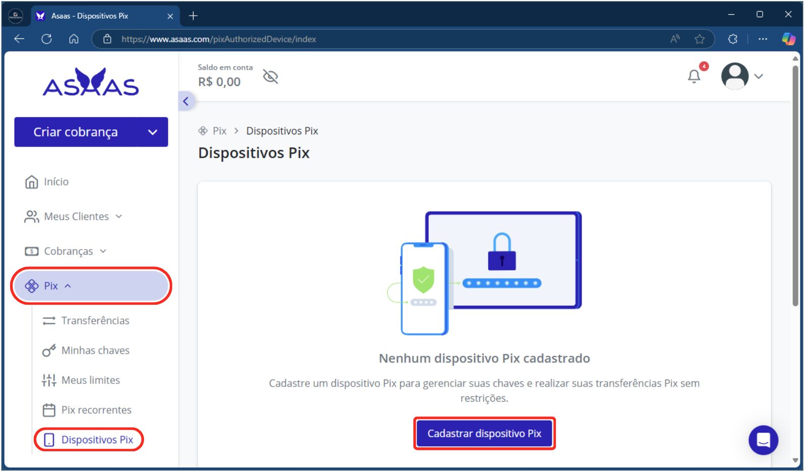 Pix_Dispositivos Pix_Cadastrar dispositivo Pix_Assas | Datacaixa Asaas Pix