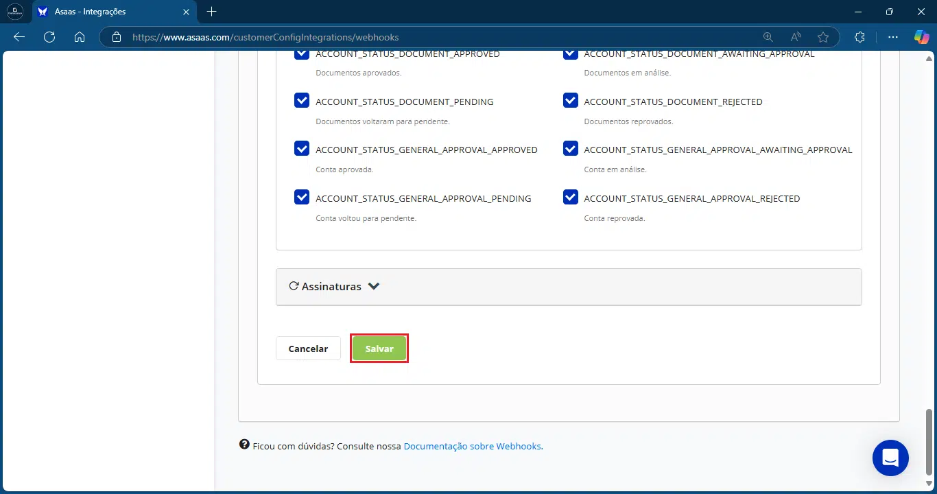 Salvar Webhook