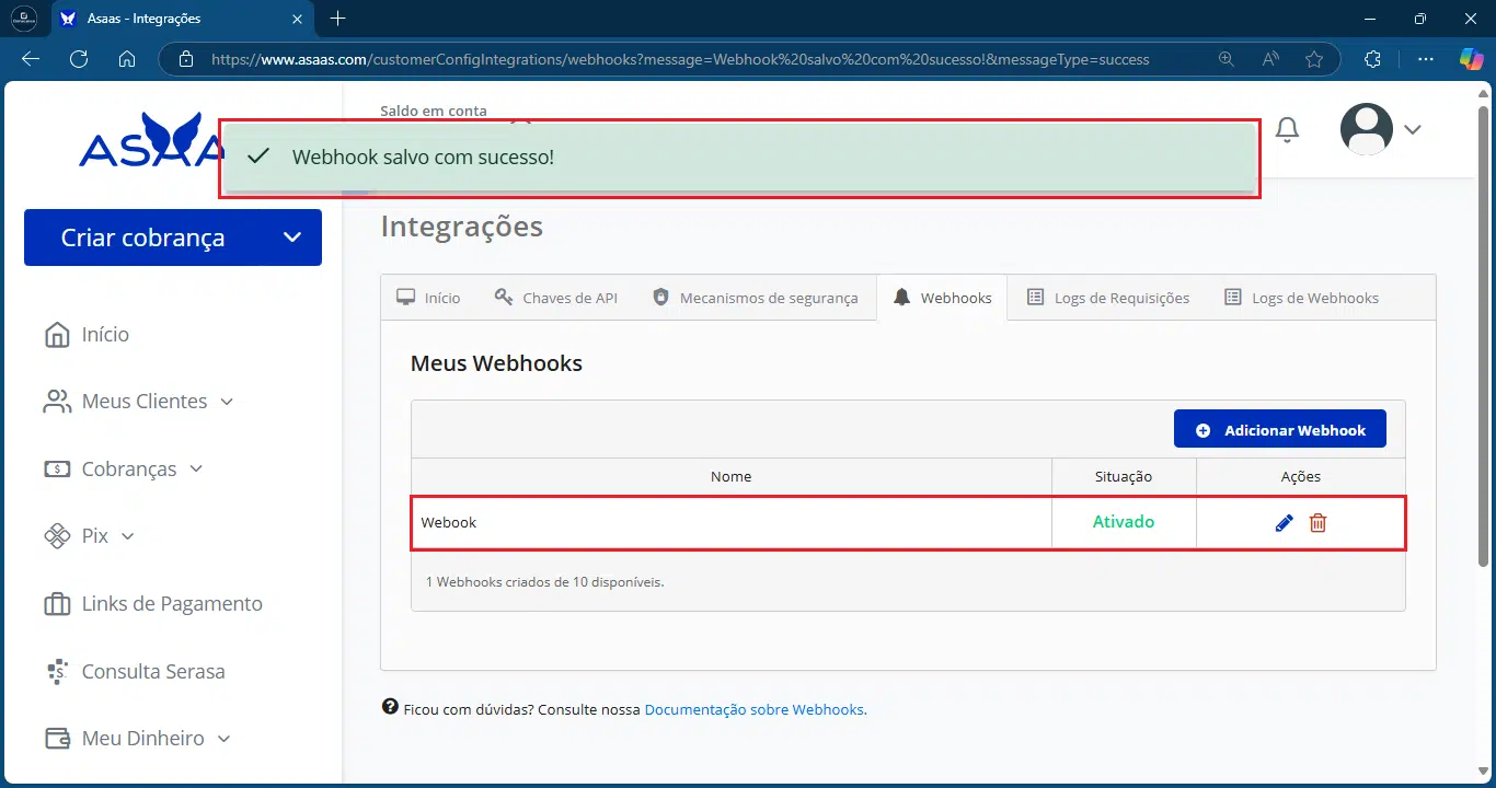 Webhook Ativado