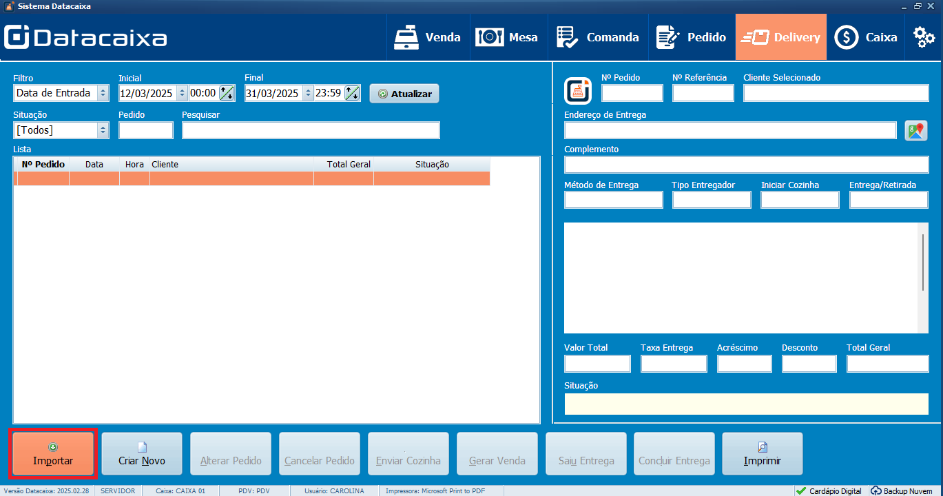 Importar_Módulo Delivery_Datacaixa PDV | Datacaixa