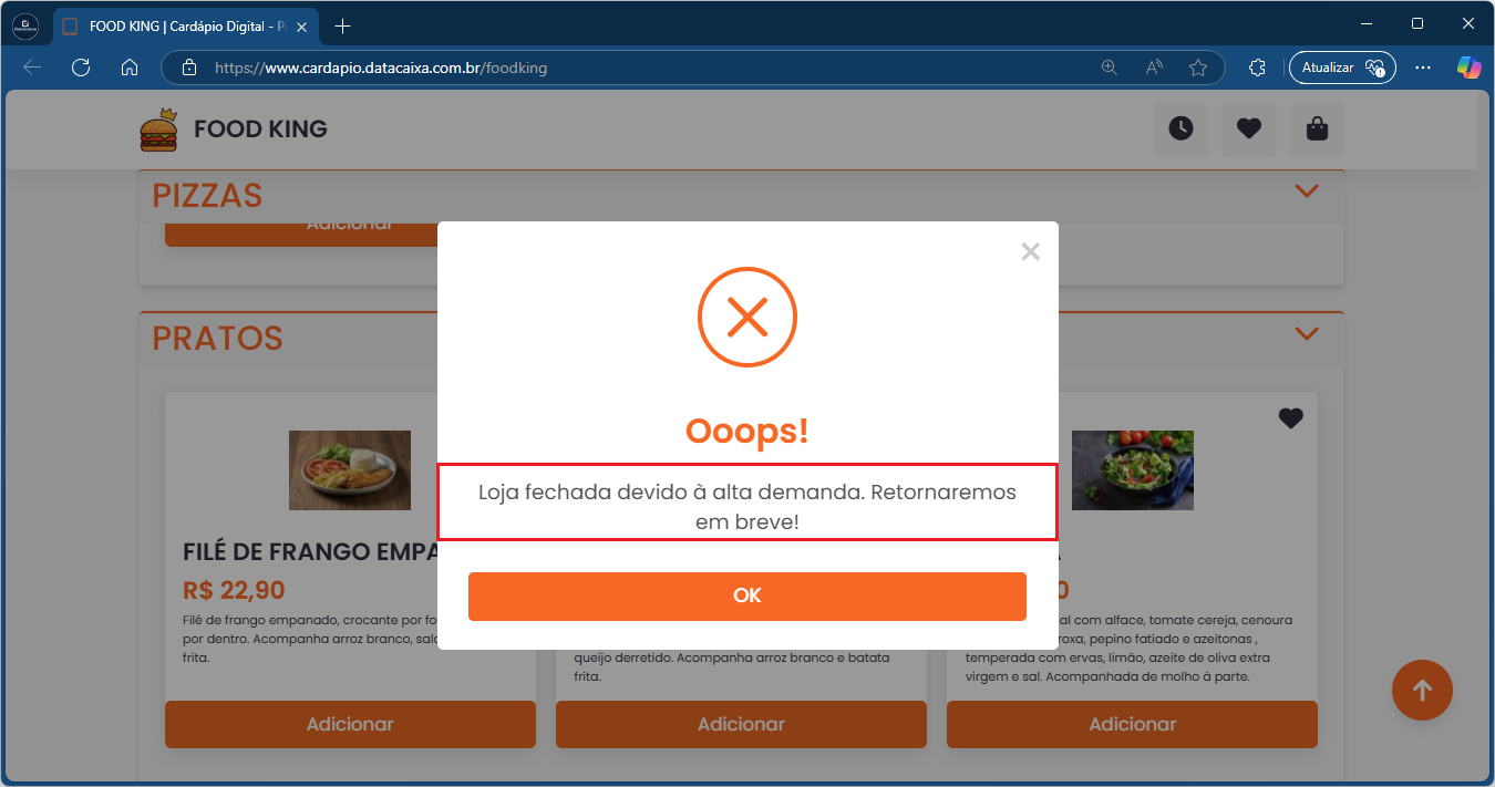 Loja Fechada_Aviso_Cardápio Digital | Datacaixa
