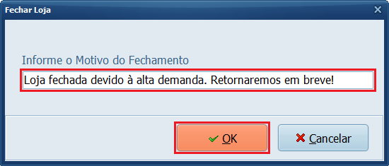 Motivo_Fechamento Loja_Cardápio Digital | Datacaixa