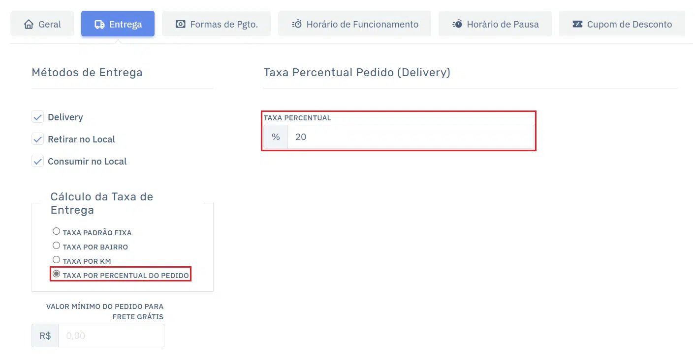 Taxa de Entrega