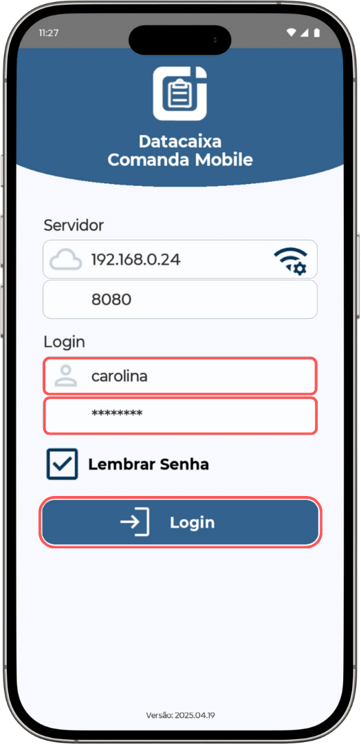 Datacaixa Comanda Mobile - Login