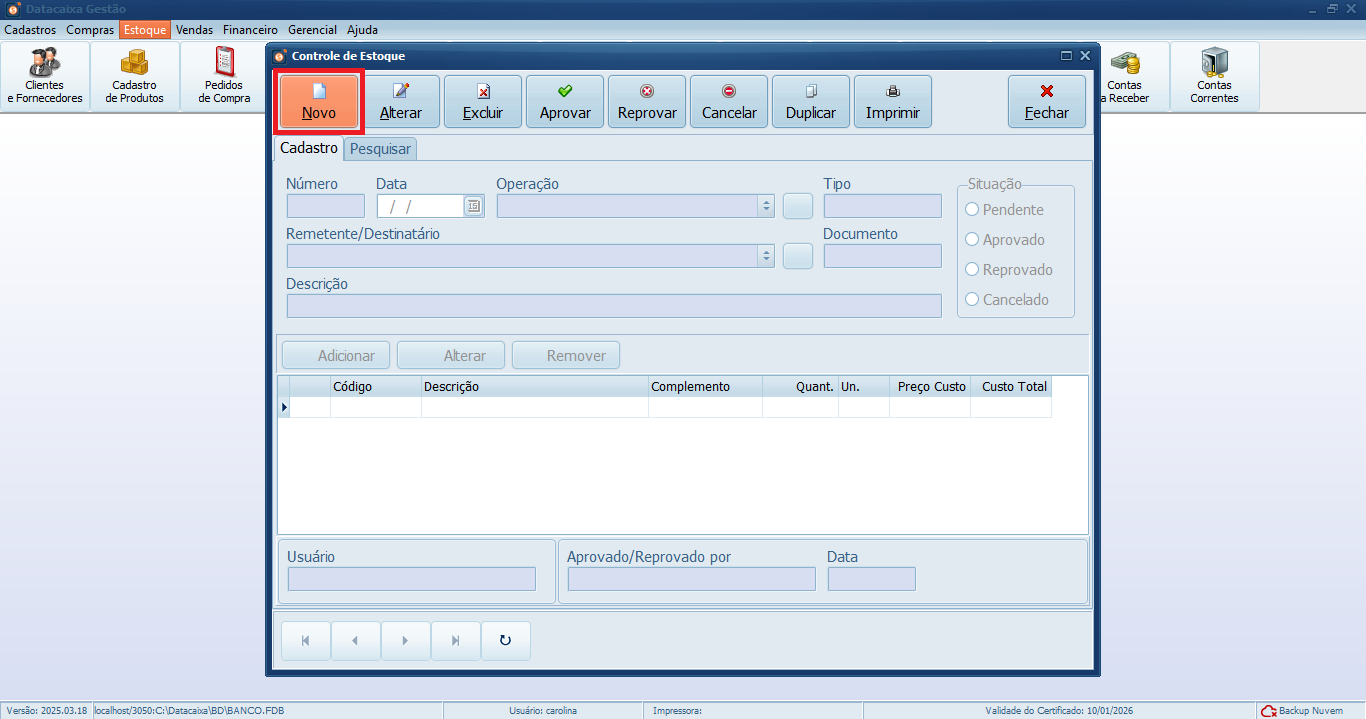 Controle de Estoque_Novo_Gestão | Datacaixa