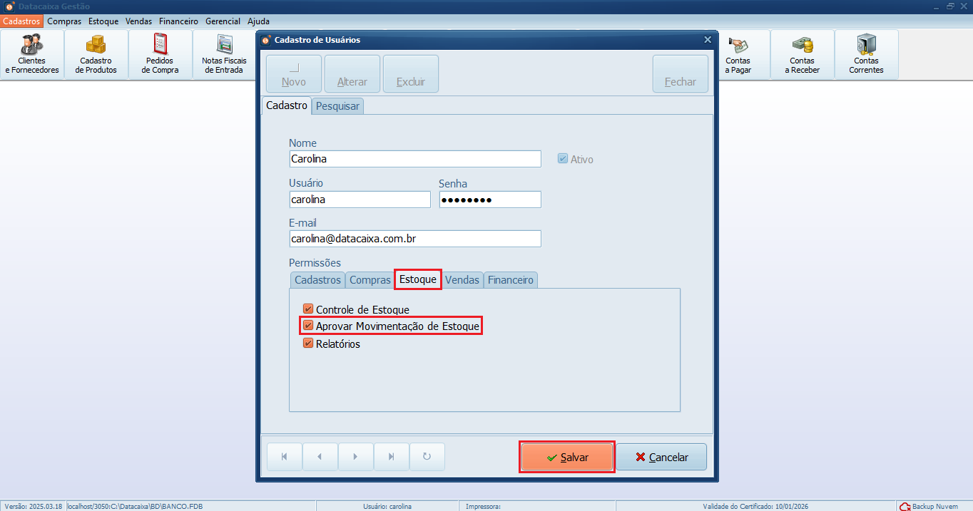 Aprovar Movimentação de Estoque