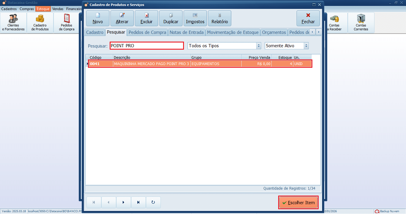 Pesquisar_Escolher Item_Gestão | Datacaixa