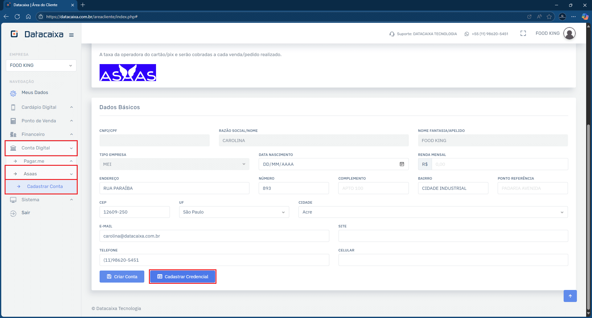 Cadastrar Credencial_Asaas | Datacaixa