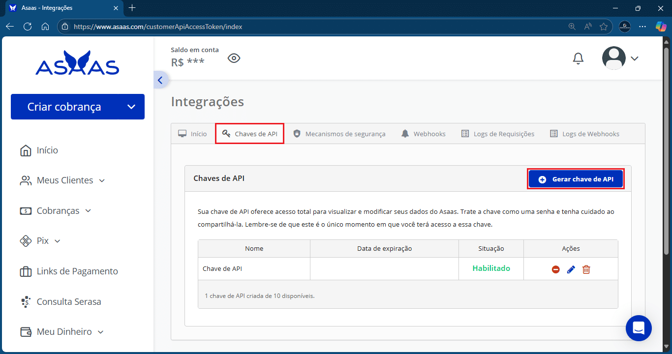 Chaves de API_Gerar chaves de API | Datacaixa