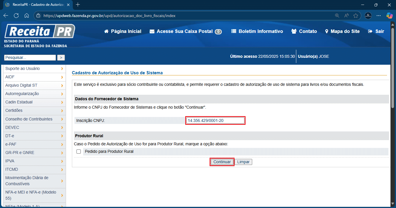 Dados do Fornecedor de Sistema_CNPJ_PR | Datacaixa