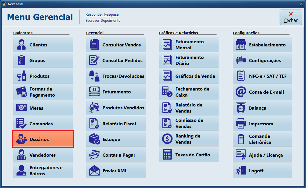 Menu Gerencial > Usuários