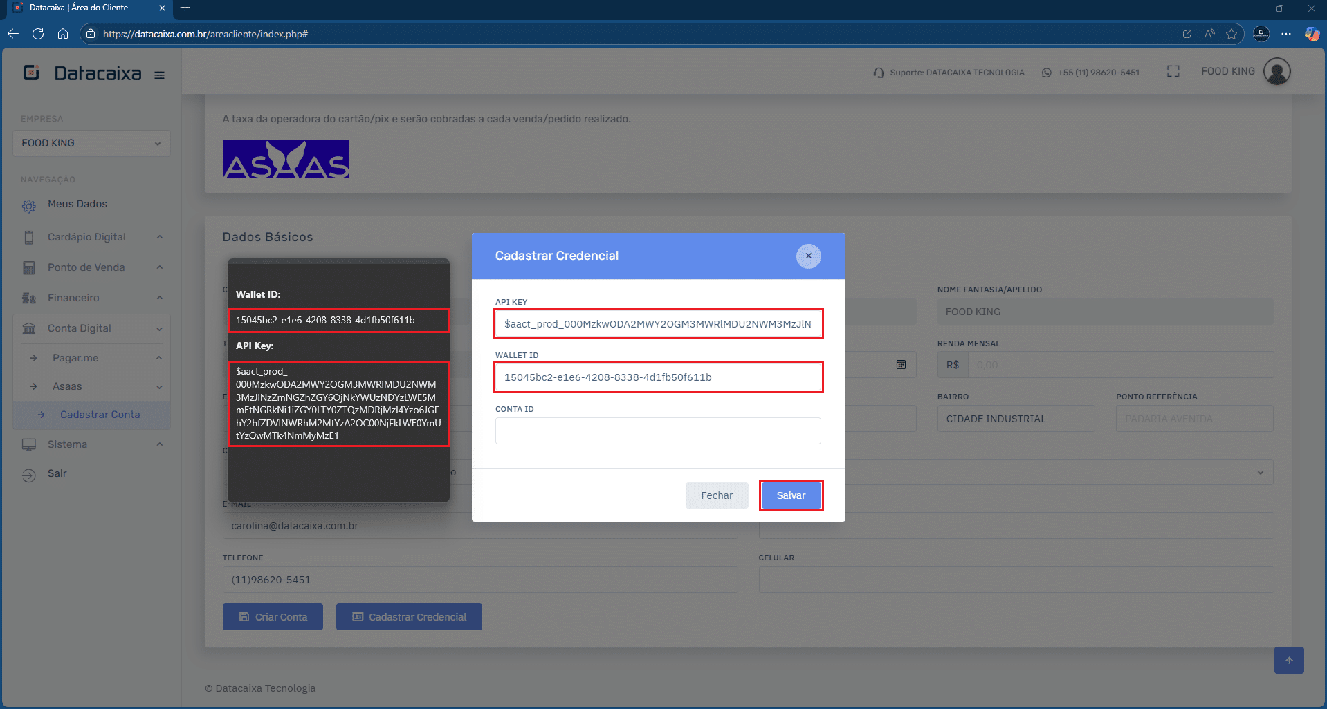 Wallet ID_API Key_Asaas | Datacaixa