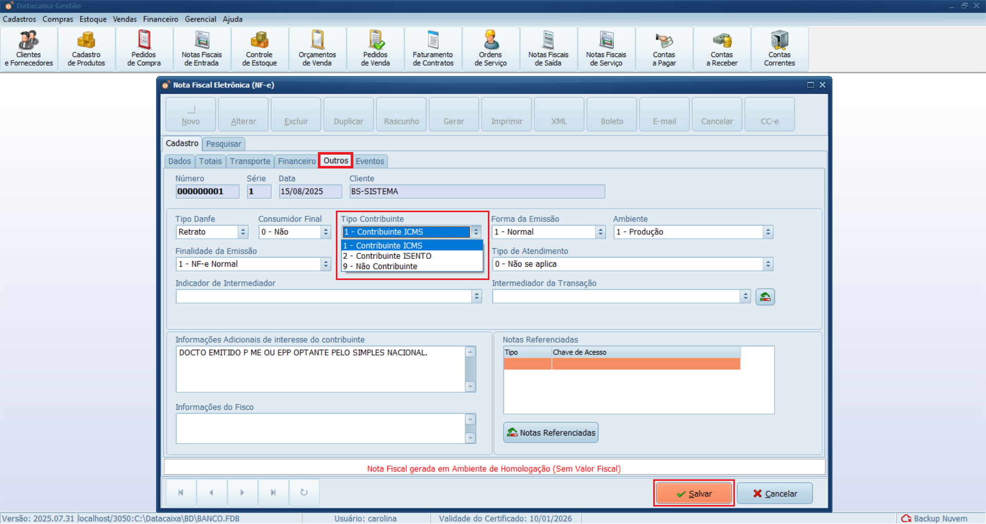 Rejeição 300: Tipo da IE do Destinatário difere de Não Contribuinte no cadastro da UF