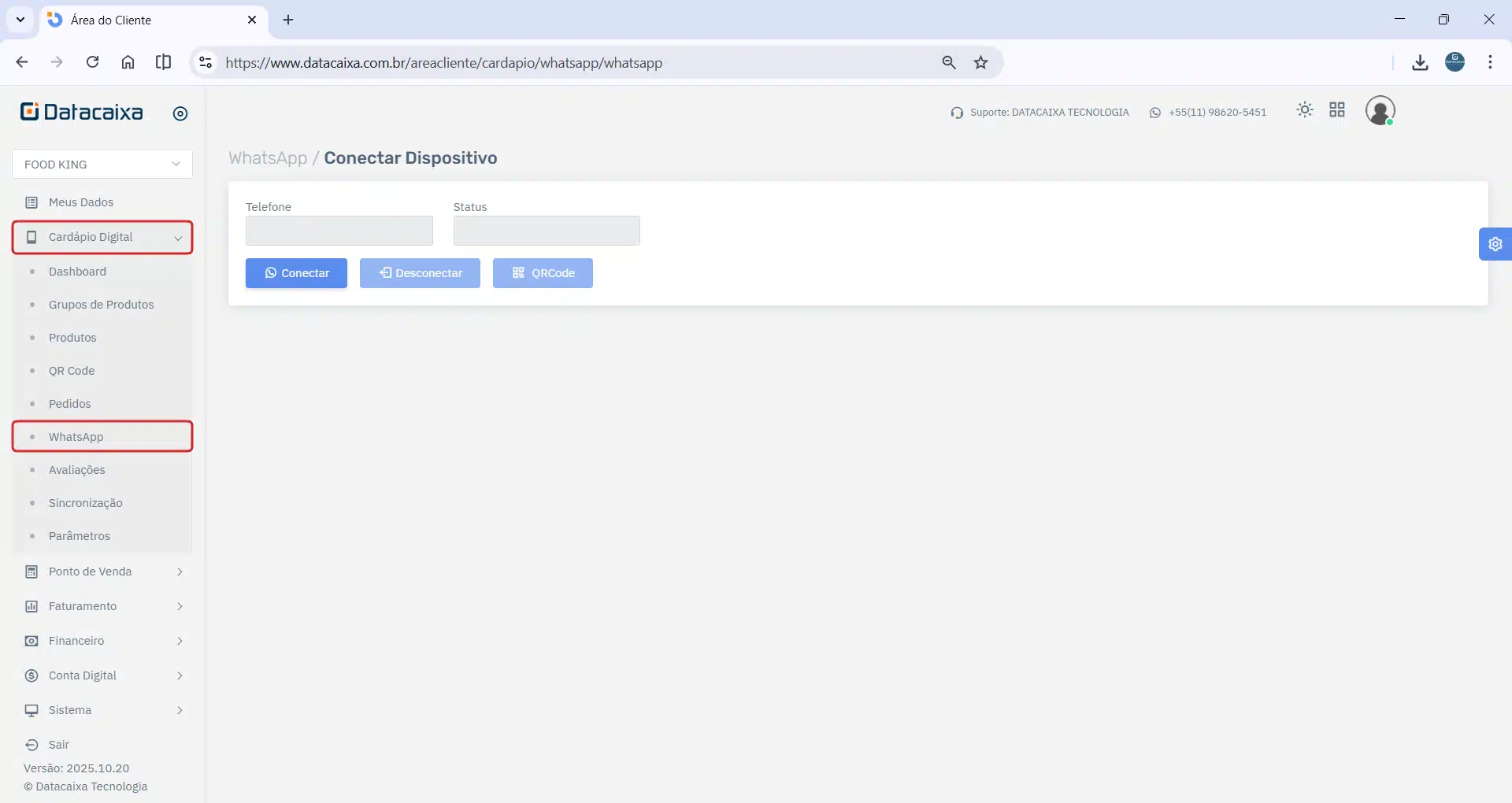 whatsapp-cardápio | Datacaixa Cardápio Digital > WhatsApp