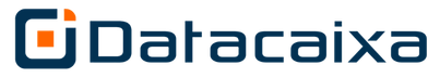 Datacaixa logo featuring blue text and an orange-blue geometric icon